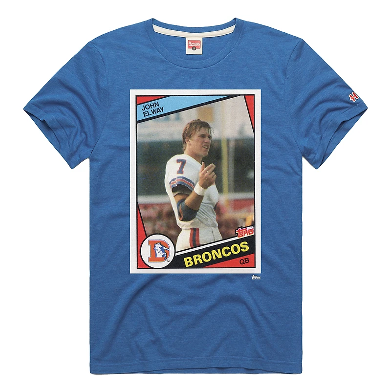 T-shirt unisexe hommage à John Elway, Denver Broncos, NFL Topps Trading Card, mélange de trois matières