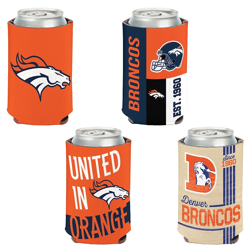 WinCraft Denver Broncos, paquet de 4, 12 oz. Ensemble refroidisseur de canettes