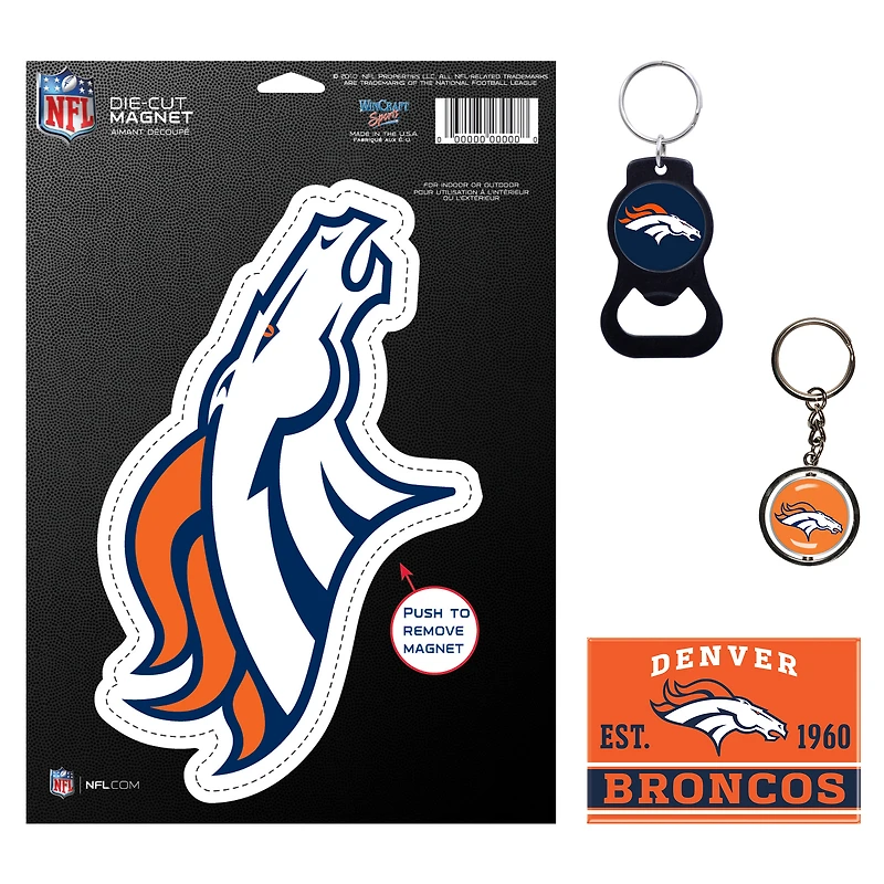 Lot de 4 porte-clés et aimants WinCraft Denver Broncos
