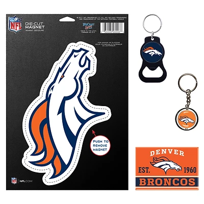 Lot de 4 porte-clés et aimants WinCraft Denver Broncos