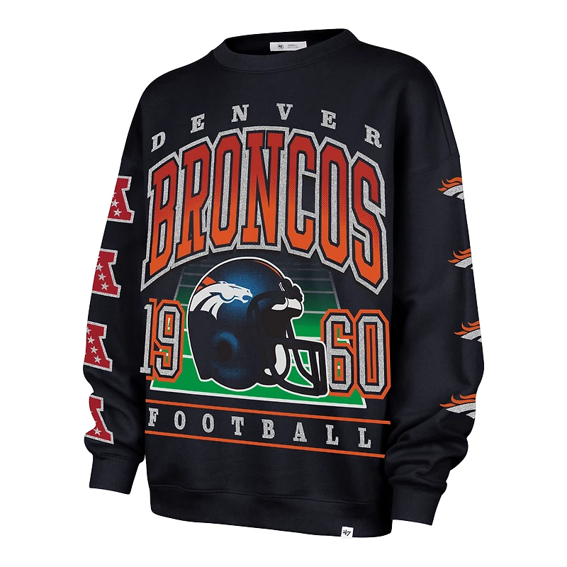 Women's '47  Navy Denver Broncos Go Big Oversized Pullover Sweatshirt
