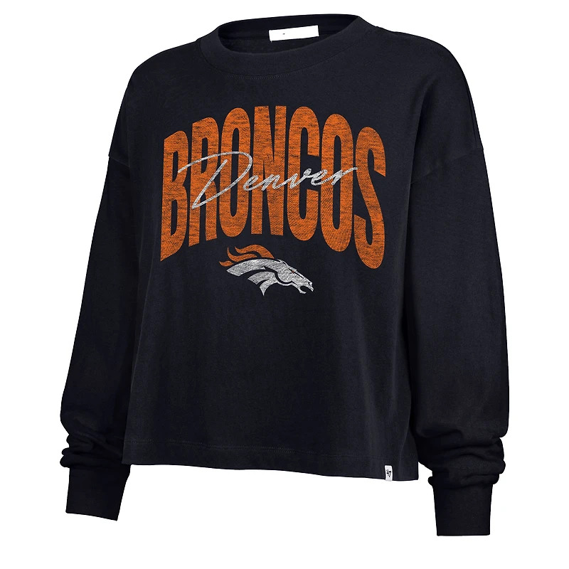 Women's '47 Navy Denver Broncos Muse Sydney Long Sleeve Cropped T-Shirt