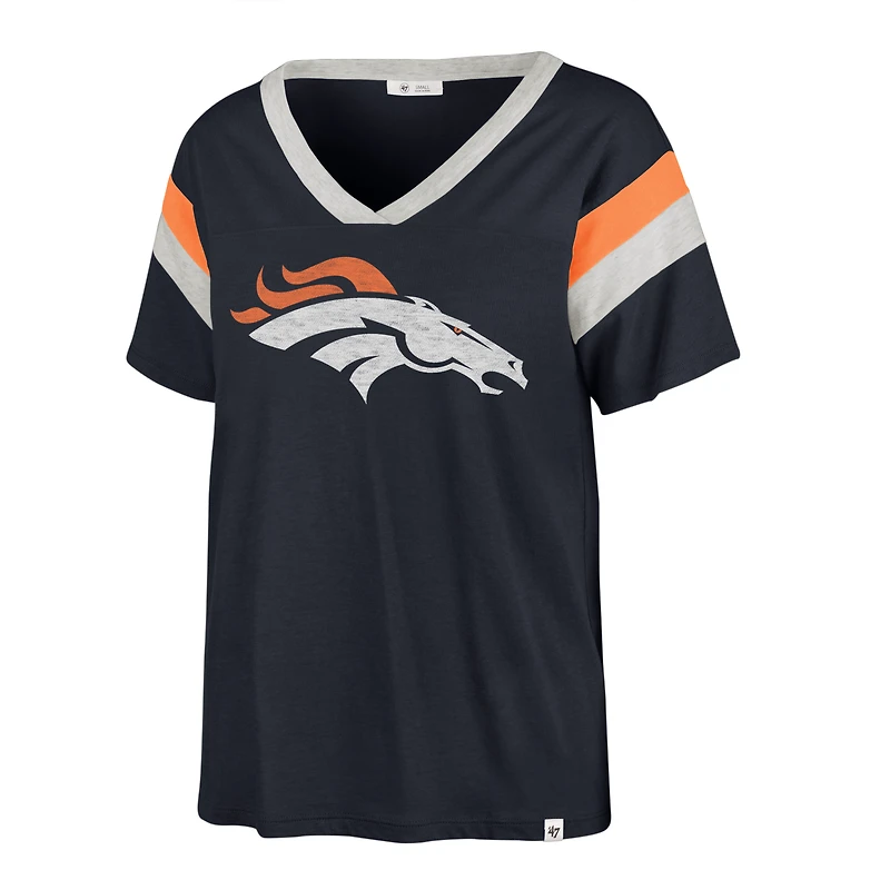 T-shirt à encolure en V Phoenix Broncos de Denver '47 pour femme, bleu marine