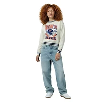 Sweat-shirt en polaire à tissage inversé crème Champion pour femme, modèle Denver Broncos.