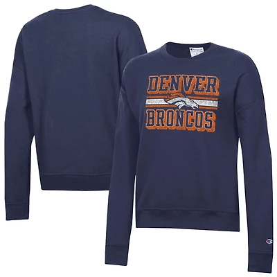 Women's Champion Navy Denver Broncos Powerblend Fleece Sweatshirt