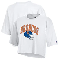 Women's Champion  White Denver Broncos Boyfriend Cropped T-Shirt