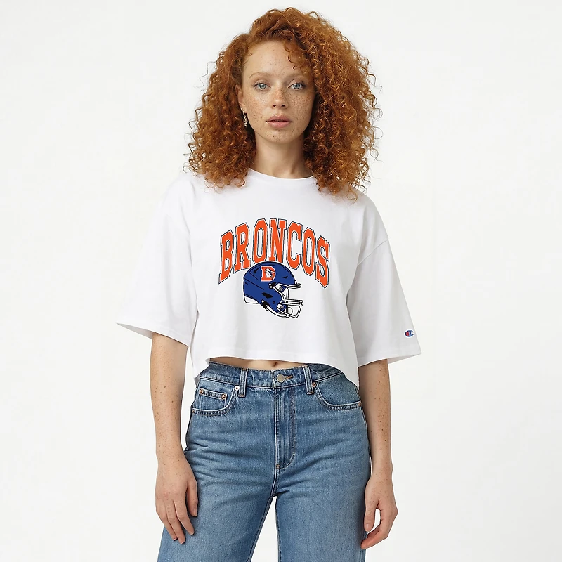 Women's Champion White Denver Broncos Boyfriend Cropped T-Shirt