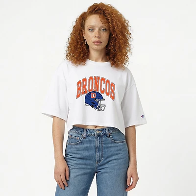Women's Champion  White Denver Broncos Boyfriend Cropped T-Shirt