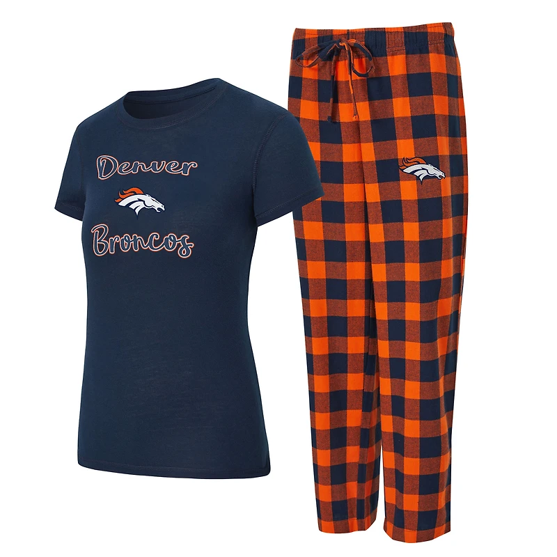 Women's Concepts Sport Navy/Orange Denver Broncos Plus Avondale T-Shirt & Pants Flannel PJ Set