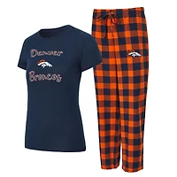 Women's Concepts Sport Navy/Orange Denver Broncos Plus Avondale T-Shirt & Pants Flannel PJ Set