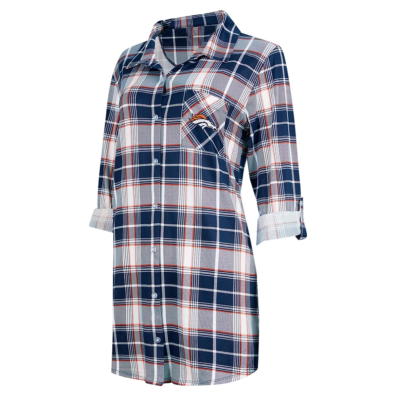 Women's Concepts Sport Navy Denver Broncos Ashford Plaid Knit Nightshirt