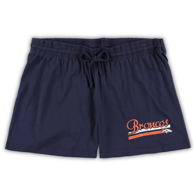Ensemble de nuit pour femme Concepts Sport blanc/bleu marine Denver Broncos grande taille avec haut et short Downfield