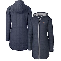 Manteau long et léger à capuche Rainier Primaloft Eco pour femme, bleu marine chiné, Cutter & Buck, Denver Broncos