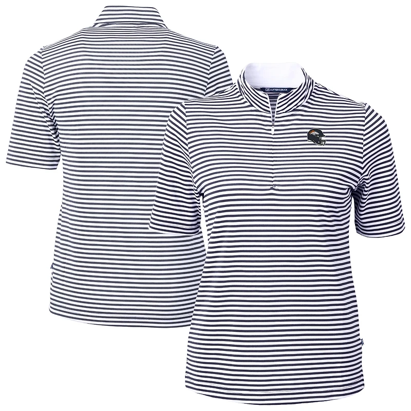 Women's Cutter & Buck Navy Denver Broncos Virtue Eco Pique Stripe Recycled Quarter-Zip Top