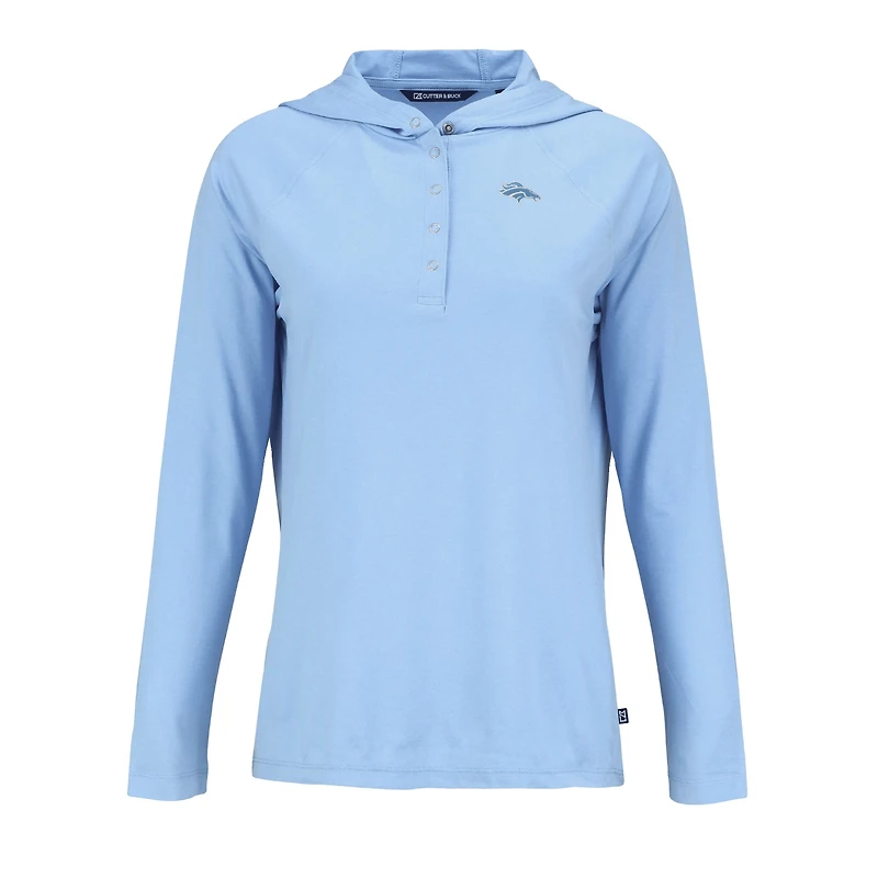 Women's Cutter & Buck  Powder Blue Denver Broncos Coastline Epic Comfort Eco Recycled Long Sleeve Hoodie T-Shirt