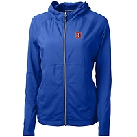 Women's Cutter & Buck Royal Denver Broncos Throwback Logo Adapt Eco Knit Hybrid Recycled Full-Zip Hoodie