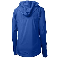 Women's Cutter & Buck Royal Denver Broncos Throwback Logo Adapt Eco Knit Hybrid Recycled Full-Zip Hoodie