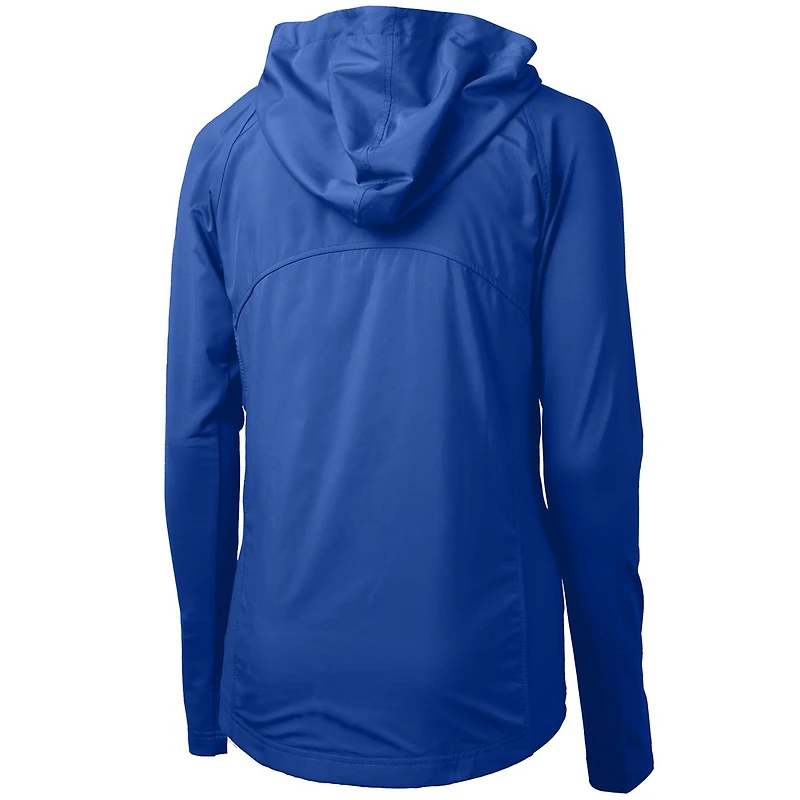 Women's Cutter & Buck Royal Denver Broncos Throwback Logo Adapt Eco Knit Hybrid Recycled Full-Zip Hoodie