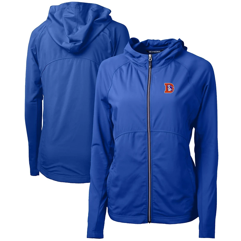 Sweat à capuche zippé hybride recyclé en tricot écologique pour femme Cutter & Buck Royal Denver Broncos Throwback Logo Adapt