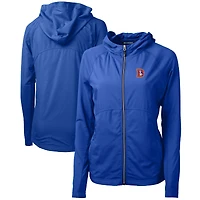 Sweat à capuche zippé hybride recyclé en tricot écologique pour femme Cutter & Buck Royal Denver Broncos Throwback Logo Adapt