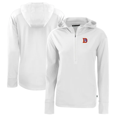 Women's Cutter & Buck  White Denver Broncos Throwback Daybreak Eco Recycled Half-Zip Hoodie