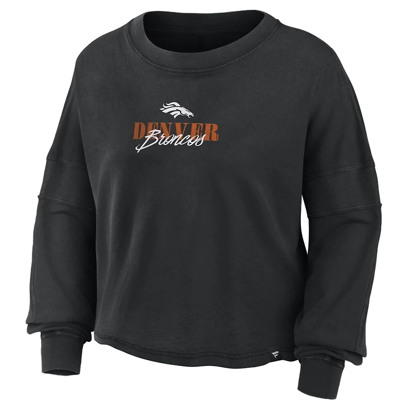Women's Fanatics Black Denver Broncos Oversized Chop Block Boxy Long Sleeve Top