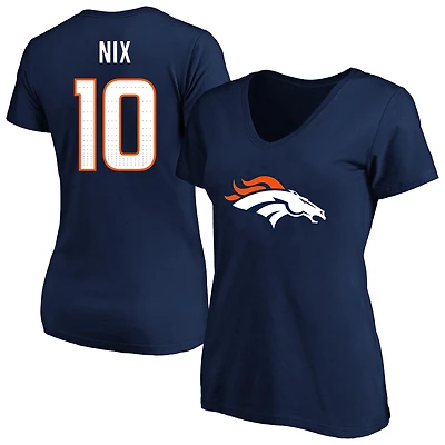 Women's Fanatics Bo Nix Navy Denver Broncos Plus Name & Number V-Neck T-Shirt