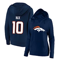 Women's Fanatics Bo Nix Navy Denver Broncos Plus Player Name & Number V-Neck Hoodie