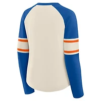 Women's Fanatics Cream/Royal Denver Broncos Hometown Gridiron Hero Raglan Lace-Up V-Neck Long Sleeve T-Shirt