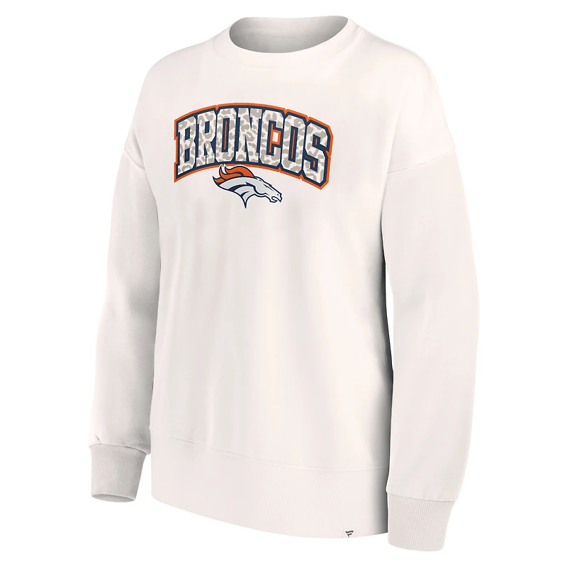 Women's Fanatics Cream Denver Broncos Leopard Team Pullover Sweatshirt
