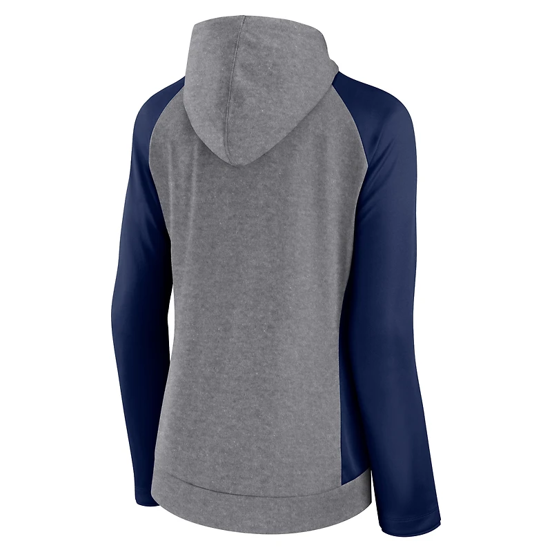 Sweat à capuche entièrement zippé Fanatics pour femmes, gris/bleu marine, Denver Broncos Blind Side Raglan