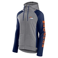 Women's Fanatics  Heather Gray/College Navy Denver Broncos Blind Side Lightweight Full-Zip Hoodie
