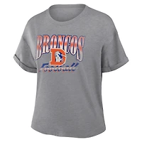 T-shirt Fanatics Heather Gray Denver Broncos Overplayed Tribute pour femme, coupe carrée, mélange de trois matières