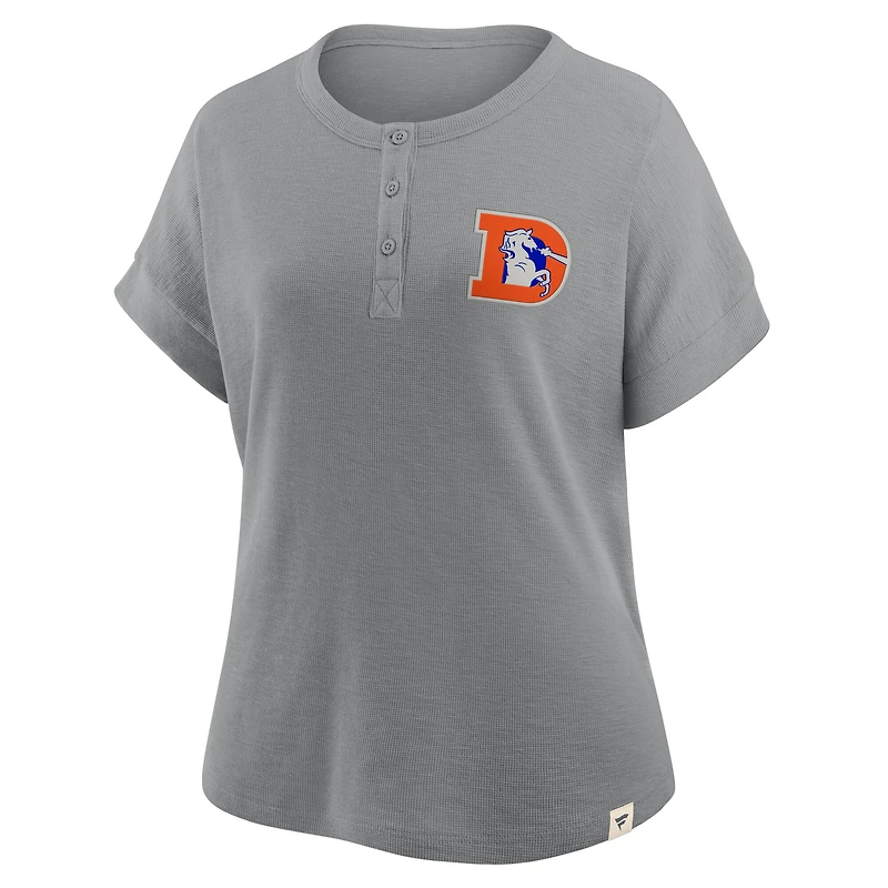 Women's Fanatics Heather Gray Denver Broncos Oversized Hometown Premium Henley Shirt