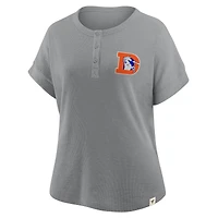 Women's Fanatics Heather Gray Denver Broncos Oversized Hometown Premium Henley Shirt