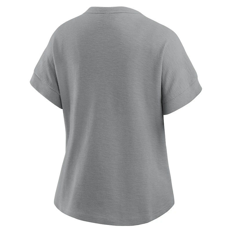 Women's Fanatics Heather Gray Denver Broncos Oversized Hometown Premium Henley Shirt