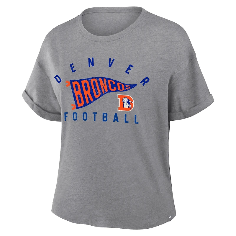 Women's Fanatics Heather Gray Denver Broncos Pennant Wave Tribute Tri-Blend Boxy T-Shirt