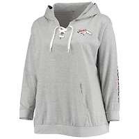 Women's Fanatics Heathered Gray Denver Broncos Plus Lace-Up Pullover Hoodie