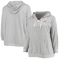 Women's Fanatics Heathered Gray Denver Broncos Plus Lace-Up Pullover Hoodie