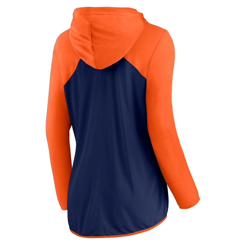 Sweat à capuche entièrement zippé Fanatics pour femmes bleu marine/orange Denver Broncos Forever Fan