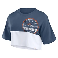 Women's Fanatics Navy/White Denver Broncos Boxy Color Split Cropped T-Shirt