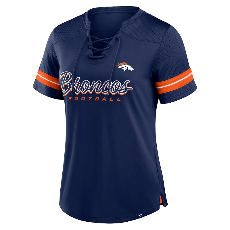 T-shirt à lacets Fanatics bleu marine Denver Broncos Play Script pour femme