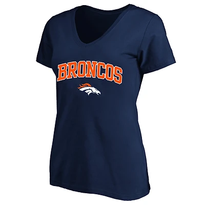 T-shirt à col en V Fanatics Navy Denver Broncos pour femmes, grandes tailles, logo Arch Over