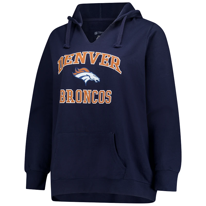 Women's Fanatics Navy Denver Broncos Plus Heart & Soul V-Neck Hoodie