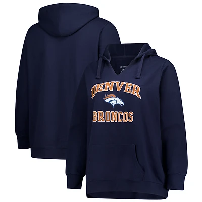 Women's Fanatics Navy Denver Broncos Plus Heart & Soul V-Neck Hoodie