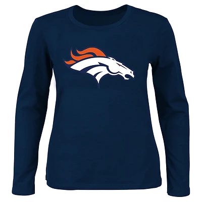 Women's Fanatics Navy Denver Broncos Plus Scoop Neck Long Sleeve T-Shirt