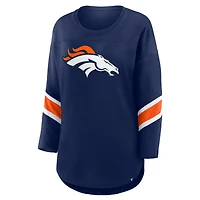 T-shirt Fanatics bleu marine à manches 3/4 pour femme, Denver Broncos Redzone