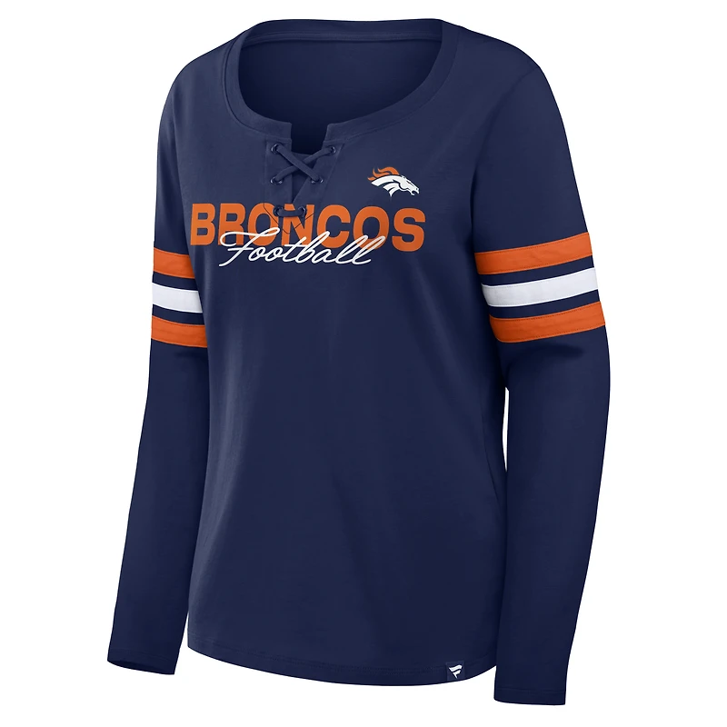 Women's Fanatics  Navy Denver Broncos Team First Coverage Scheme Lace-Up Long Sleeve T-Shirt
