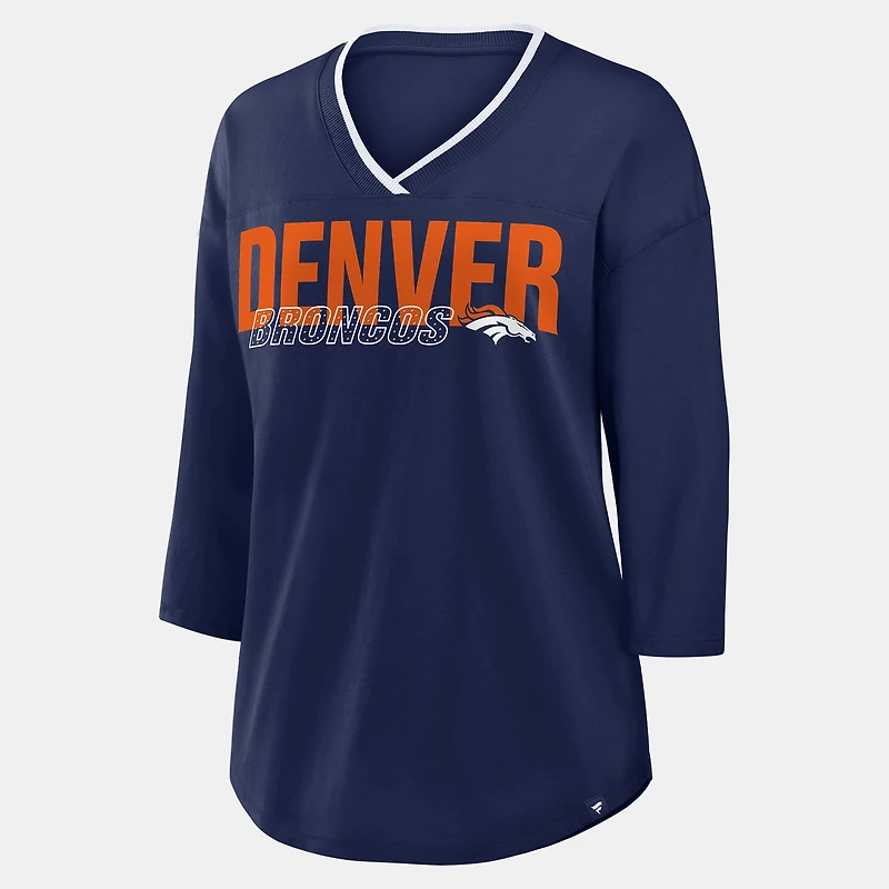 Women's Fanatics  Navy Denver Broncos Team First Deceptive Juke 3/4-Sleeve V-Neck T-Shirt