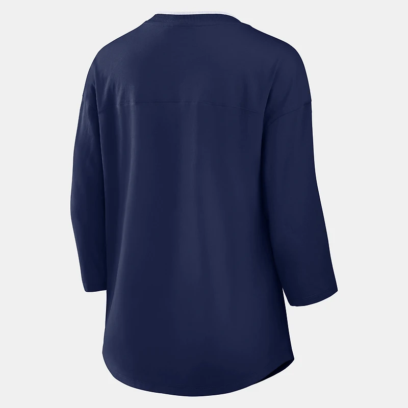 T-shirt à manches 3/4 et col en V Fanatics Navy Denver Broncos pour femmes